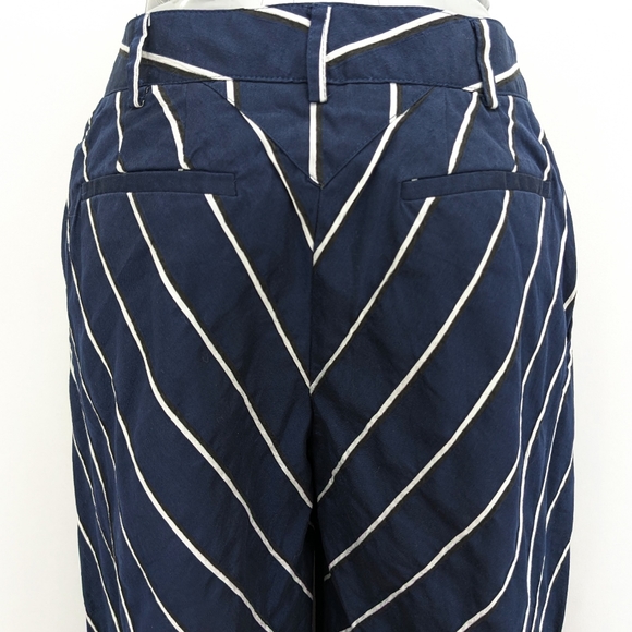 Sz 2 Emporio Armani Blue-White-Black Stripe Pleated Parachute Crop Trouser Pants - Picture 4 of 10